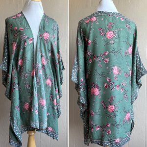 Japna Boho Floral Print Open Front Kimono Cardigan Cover Up